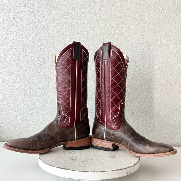 Rod Patrick Mens Cowboy Boots 9A Brown Mocha Bison Leather Square Toe Western - Picture 7 of 10